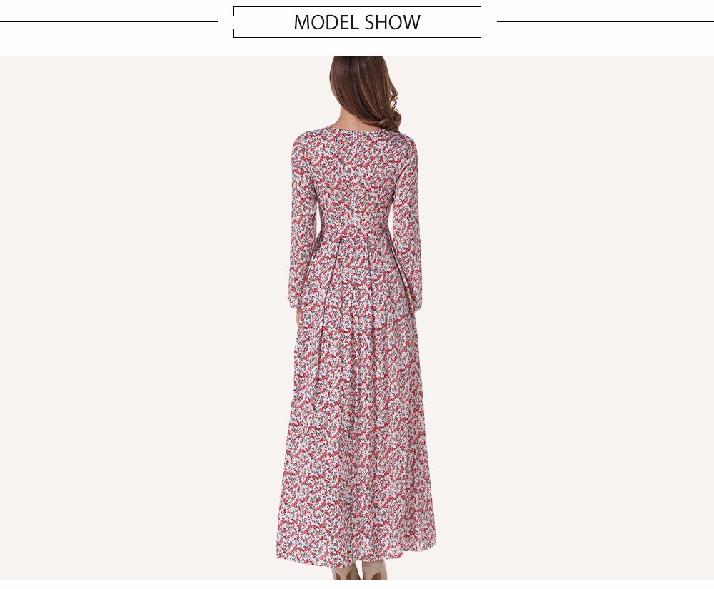 VESTLINDA Floral Print Maxi Dress Women Long Dresses Draped Ankle Length Robe Femme Vestidos Long Sleeve Spring Vintage Dress 9