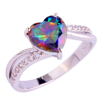 lingmei Wholesale Mysterious Rainbow Topaz & White Topaz 925 Silver Ring Size 6 7 8 9 10 11 12 13 Fashion Jewelry Free Shipping