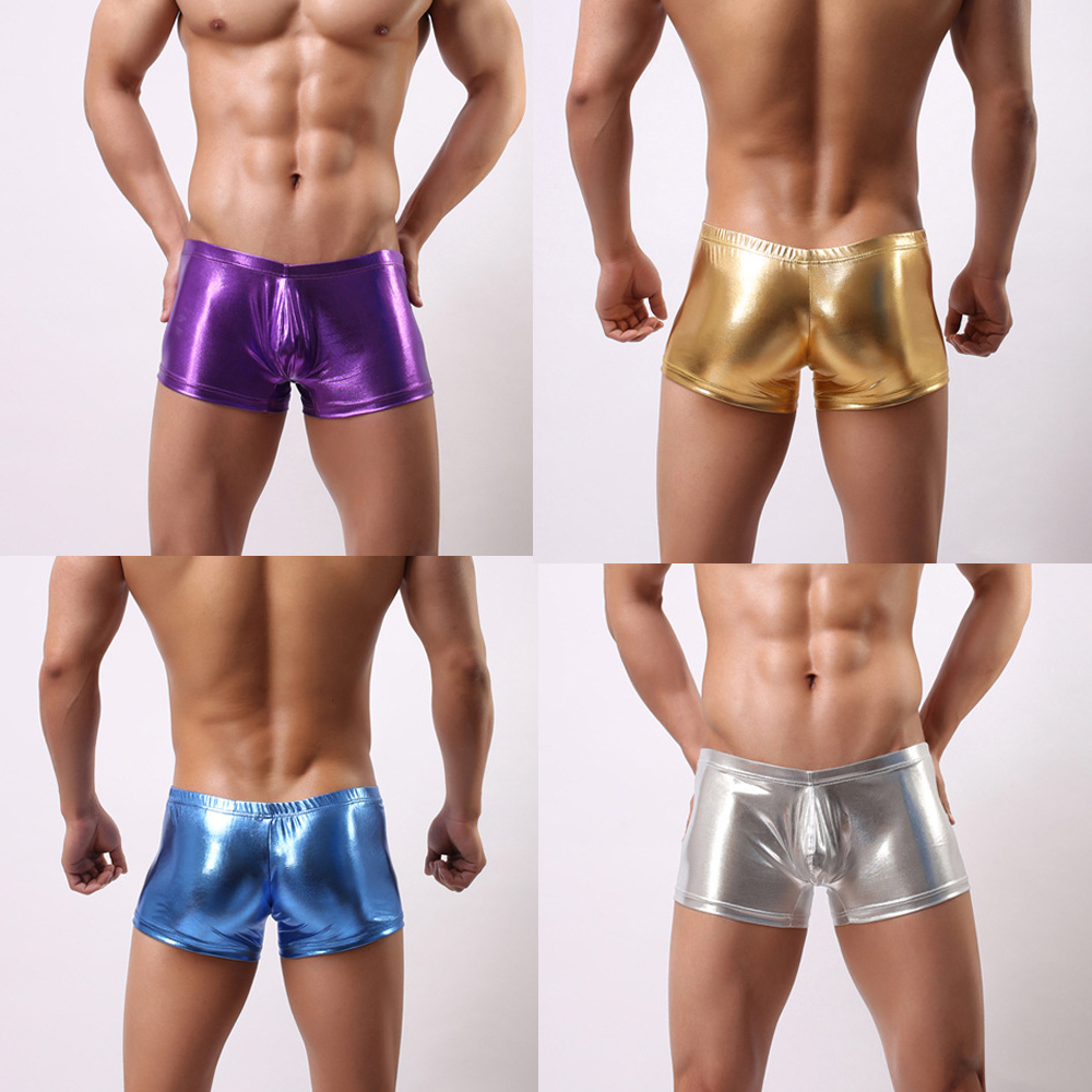 4 Color New Metallic Mens Boxer Shorts PVC Leather Shiny Male Underwear High Elastic Cool Shorts