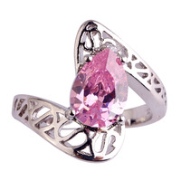 Pear Cut Pink Topaz & White Sapphire 925 Silver Ring Size 6 7 8 9 Wedding Jewelry Nice Rings Women Gift Wholesale Free Shipping