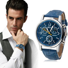 New Luxury Fashion Hot Leather Mens Analog Watch Watches Blue Free shipping&Wholesale Puscard