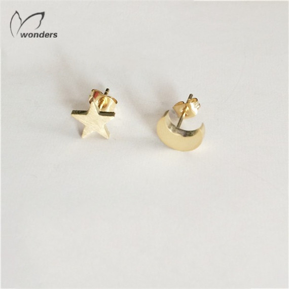 2015 Stainless Steel Silver Gold Plated Kids Gift Moon And Star Earring 10pairs/lot Free Shipping