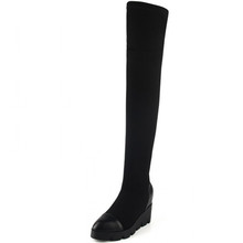 2015 Over the Knee Boots Black Women genuine Leather Strech Long Boots High Heels Autumn Winter cow Fashion Boots Top Quality
