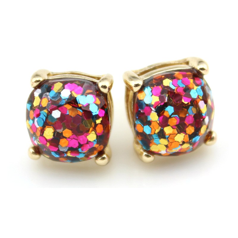 1 *1cm Women Fashion Boxed Studs Gold Plated Glitter Small Square Stud