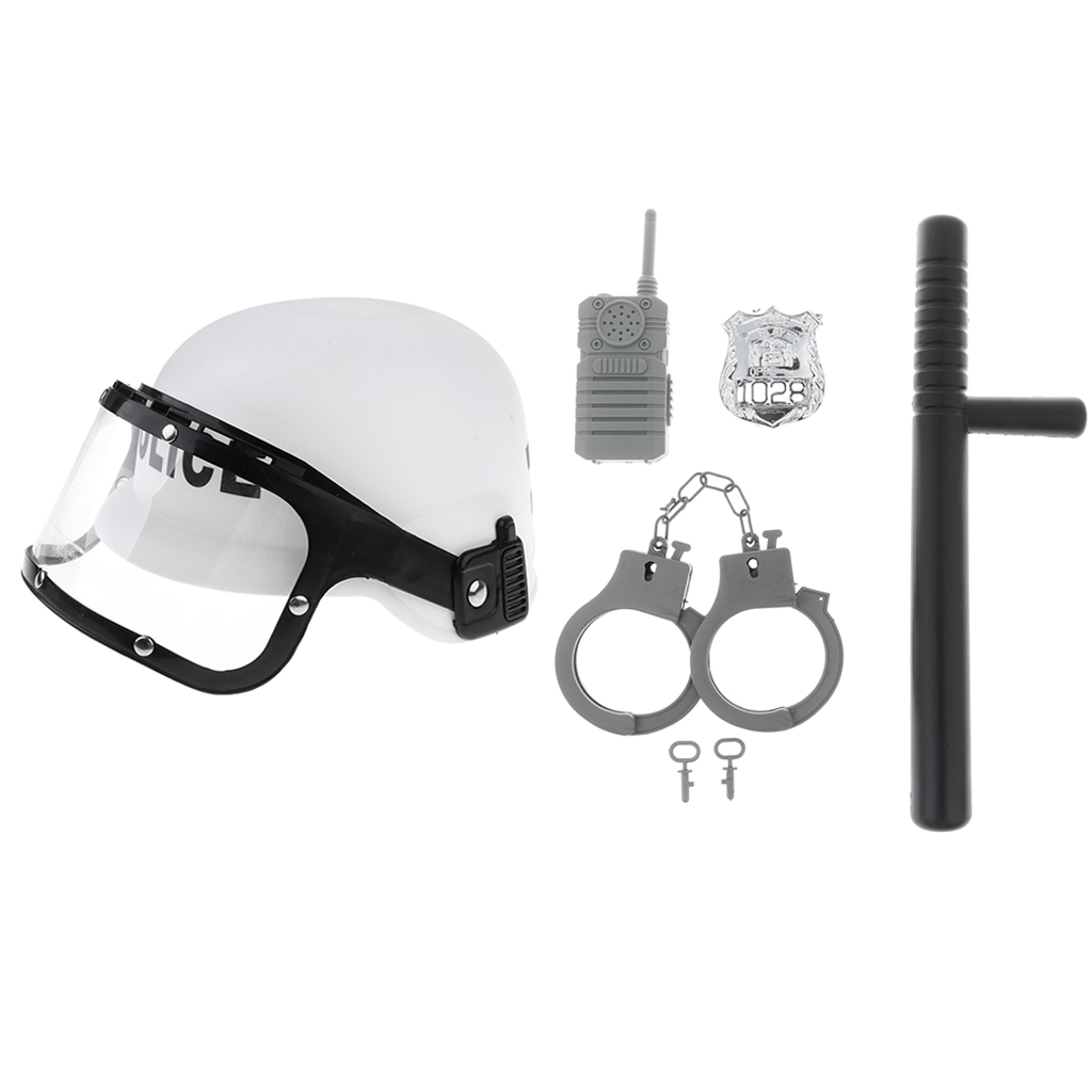 Boy Fancy Dress Role Pretend Play Police Costume Kit Toy Riot Helmet Cuffs
