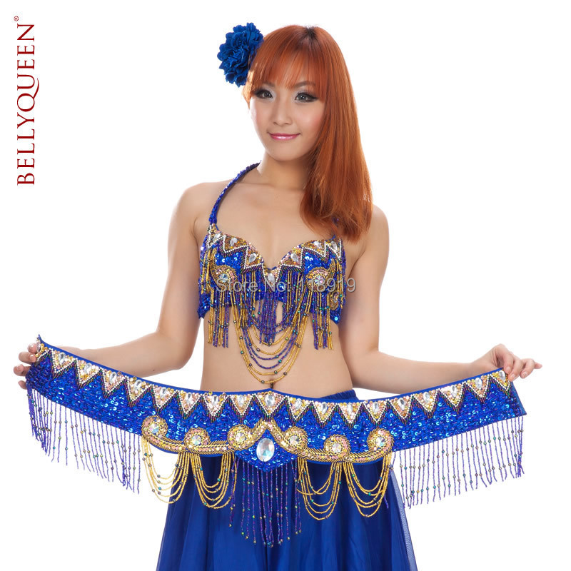 2014 Womens New Beaded Belly Dance Costumes Bra and Belt Set Indian Dancing Clothes 2 Pcs