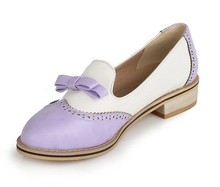 New Color Block Decoration Shallow Mouth Bow Loafers Sweet Round Toe Slip-on Women Flats Vintage Oxford Shoes For Women Big Size