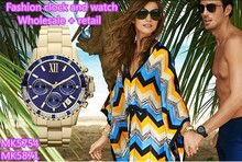 Moda Everest dorado azul Glitz marino cronógrafo MK5754 MK5871 + caja original, venta al por mayor y al por menor + envío gratuito