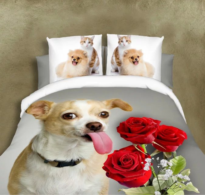 2016 Newest 4Pcs Flowers Wolf Dog 3d Bedding Sets Thicker Bedding Set King Size Bed Sheet Duvet Cover Pillows Quilt No Comforter