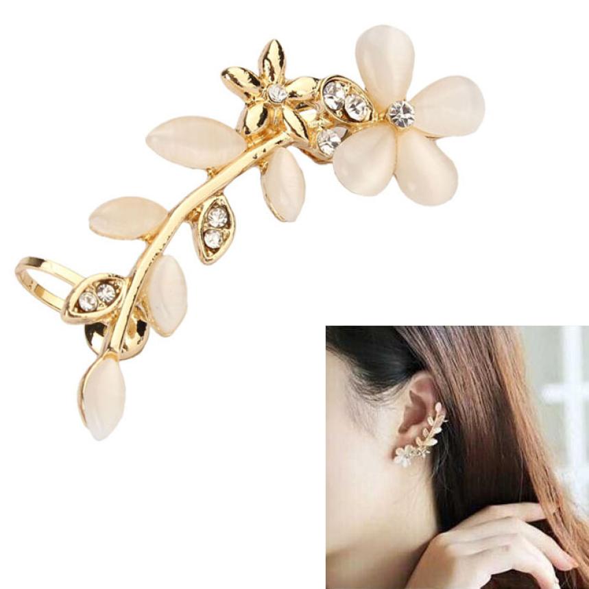 New Design 1Pair Women Fashion Flower Shape Rhinestone Left Ear Cuff Clip Stud Earring Wonderful gift free shipping