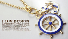 2014 New Hot Jewelry Fashion Texture Blue White Navy Style Anchor Rudder Exaggerated Personality Pendant Necklace