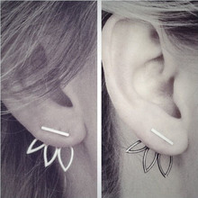 2016 Summer Women Ear Jacket Alloy T Bar Hollow Out Leaves Front and Back Stud Earring