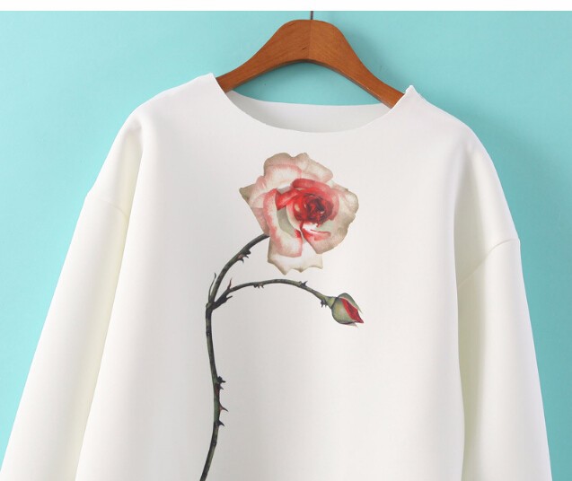 Winter Women New European style fashion o-neck T-shirt printing thriving air layer sweater free shipping (3)