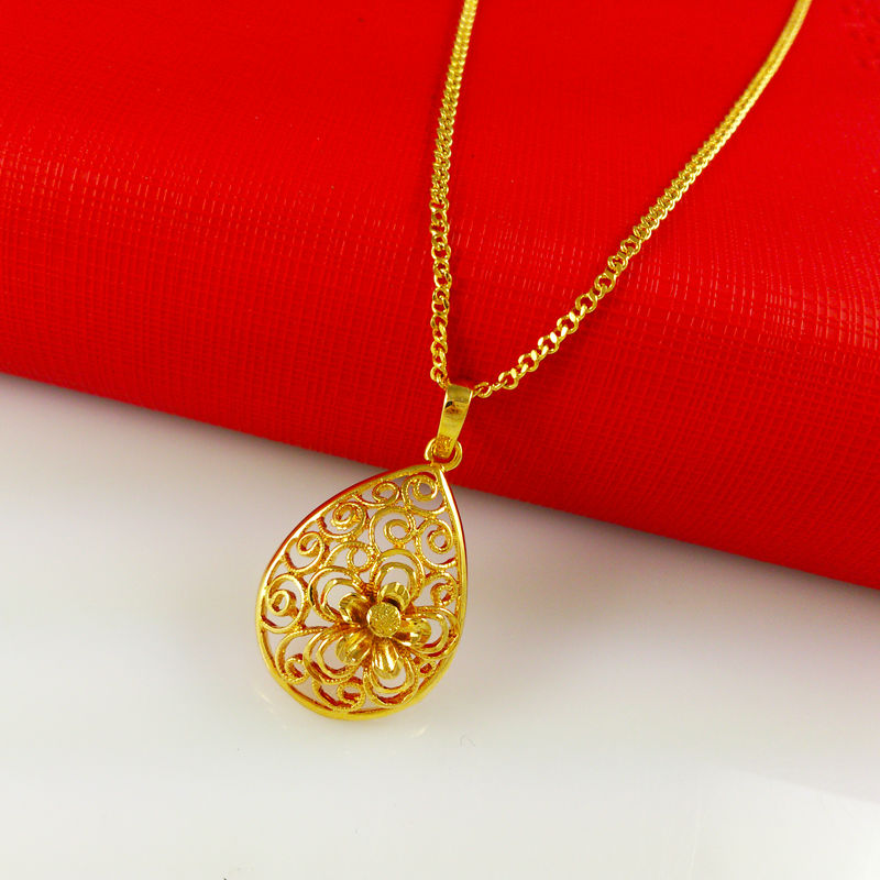 2014 Wholesale Fashion 24K Yellow gold necklace Free Shipping Woman Luxurious jewlery long chain necklace pendant