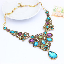 2015 new bohemian exaggerated maxi necklace long multicolor crystal statement necklaces & pendants women bib collar mujer D280