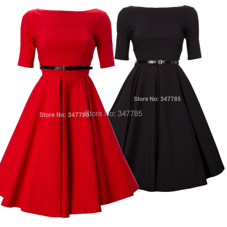 ... boat neck half sleeve swing red dress big plus size vestido Picture