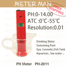 Free Shipping Digital Pen-type pH Meter Water Tester Hydroponic Aquarium Spa Pool pH-2011 ATC