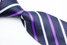 NT0135 Navy Purple Stripe Smooth Man s Wedding Business Luxury Tie Jacquard Woven Classic Silk Polyester