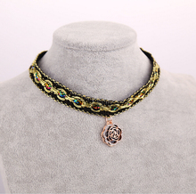 2015 New development Jewelry tatoo choker necklace for women vintage lace necklace jewelry with rhinestone flower