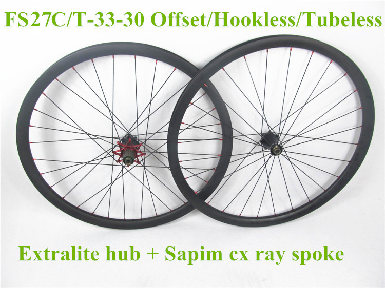650B Offset Asymmetry Carbon MTB Rim 33mm Wide 27.5er Carbon Rim Hookless 32H