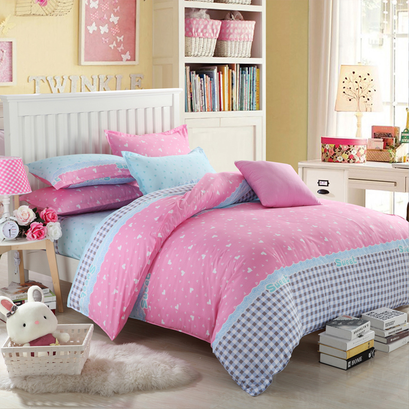 2016 Brand 100% Cotton Beautiful Pink Flower Comfortable King Queen Twin Bed Spread Kids Bedding Set