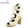 MEMUNIA big size 34 48 high heels sandals women fashion lace up slingbacks summer shoes leisure