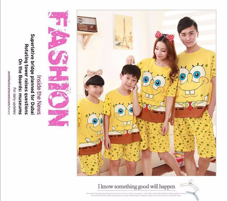 5 Matching Family Clothes Cartoon SpongeBob T-shirt+Short Pants Loose Family Set Clothes Mother Daughter Dad Son Matching Clothes