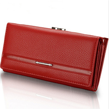 New Fashion Genuine Leather Wallets Long Women Solid Embossed Litchi Grain Clutch Wallet Change Purses Mobile Bag Card Holder