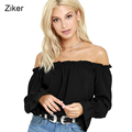 Ziker Brand Fashion Autumn Women Blouses Chiffon Shirts Slash Neck Off The Shoulder Long Sleeve Solid
