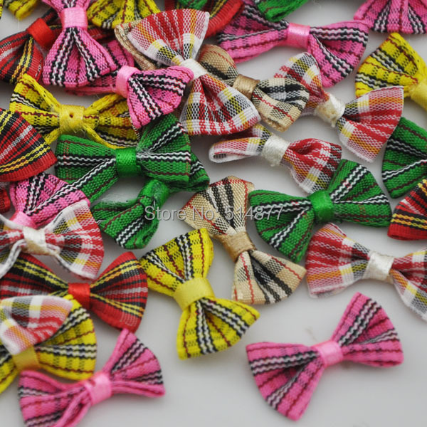 150pcs font b tartan b font plaid Gingham Ribbon Bows Flower Appliques Lots U pick B234