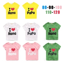 New 2015 Baby Girls T-Shirt Kids Short Sleeve T-shirt Children Summer Clothing love mama and papa pattern Retail