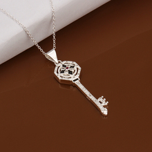 925 sterling silver jewelry fine fashion lucky flower key with crystal pendant stone necklace pendant for women wedding jewelry