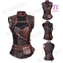 2015 Latex Brown Vintage Sexy Ovebust Steel Boned Corset Steampunk Gothic Clothing Women Waist Training Corsets And Bustiers Top