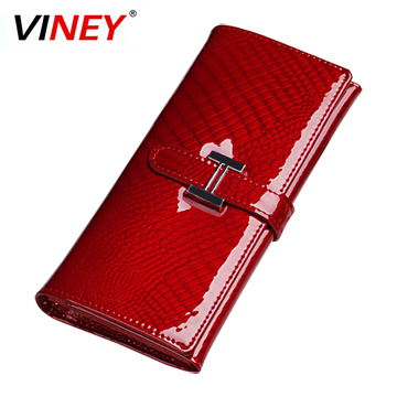 Women's wallet 2014 red cowhide black japanned leather shiny wallet female long short design plaid wallet