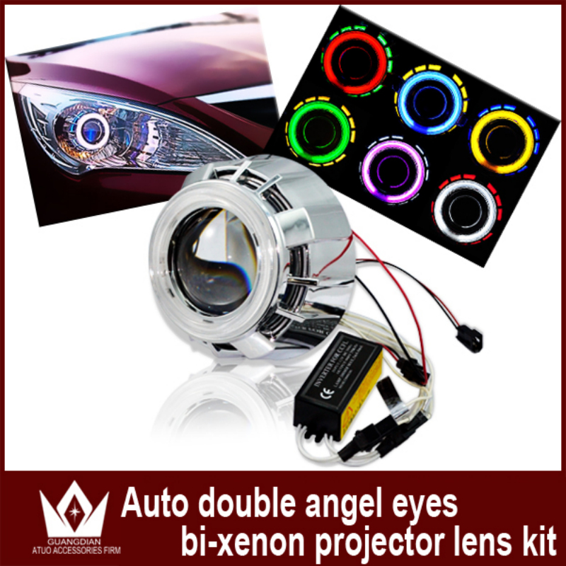 Free Shipping!!! 2.5Inch Dual Angel Eye Bi Xenon  Projector Lens Light  With Double CCFL LED Headlights