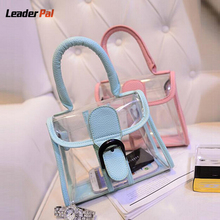Hot Sale Women Bag New Fashion PU Leather Transparent Handbags Ladies Portable Beach Bags Cosmetic Tote Bag with 6 Candy color