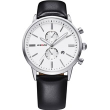 Weide WH3302 hombres de deportes cuero genuino correa caja de acero inoxidable reloj de cuarzo – blanco + plata