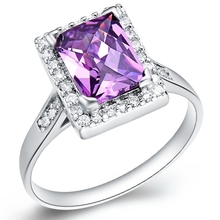Fashion Pink Wedding Rings Ruby 925 Silver Jewelry Women Purple Rainbow Ring Square Blue CZ Diamond