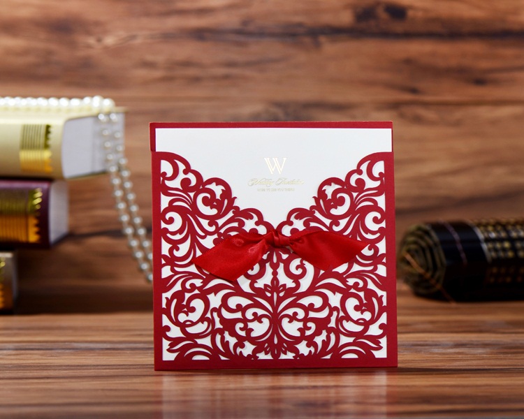 50pcs Vintage Wedding Supplies China Elegant Luxurious Wedding Invitations Laser Cut Wedding Invitation Card Red Wishmade