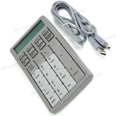 USB Numpad Num Pad Numeric Keypad Calculator 30 Keys Keyboard with LCD Grey