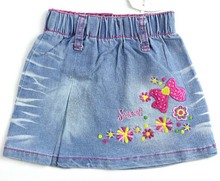 Girls A-Line skirts 2-6Y Baby floral sweet embroidery mini cotton denim skirt Free shipping MH2358b