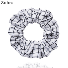 Zohra 2016 Fashion Hair Accessories White grid hite Printing scrunchy Women’s Girls hair scrunchies Elastic Hair bands Headwear