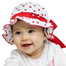 2016 Fashion summer hat baby girl sunhat kids hat Cotton Dot Bowknot pots caps1-3Y children caps girl Bucket hat