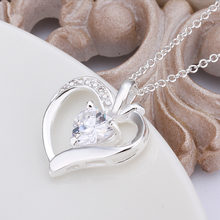 925 sterling silver jewelry fine fashion peach heart with white crystal stone pendant necklace for women girls wedding jewerly