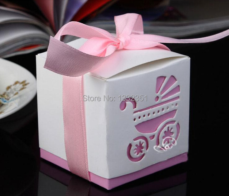 20PCS Pink Baby Shower Paper Box Favour Gift Candy Boxes Ribbon Wedding Favor Best Candy Box