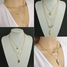 2015 hotsellingNew Style Simple Design 18 K gold pearl necklace three layers Bar Charm Pendant Bijoux
