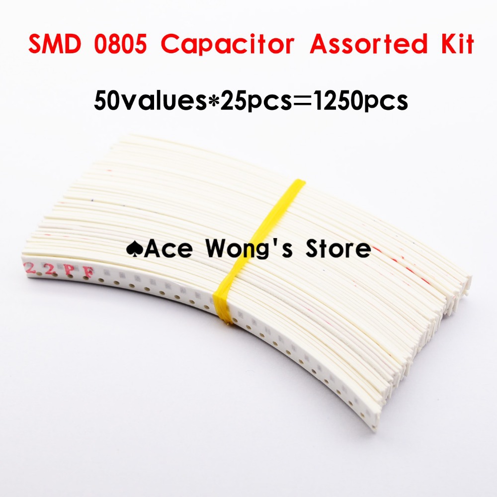 0805 SMD Ceramic Capacitor Assorted Kit 1pF 10uF 50values 25pcs 1250pcs Chip Ceramic Capacitor Samples kit