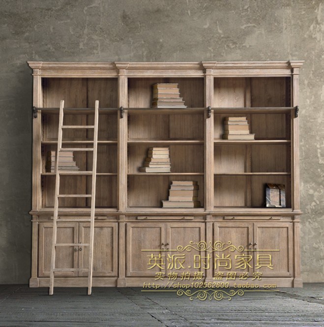  -furniture-vintage-solid-oak-wood-bookcase-with-ladder-bookshelf.jpg