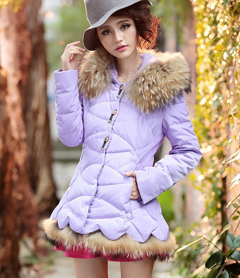 2014 European style women winter coat slim sashes duck down jackets long big faux fur collar hooded parkas zipper overcoat W102