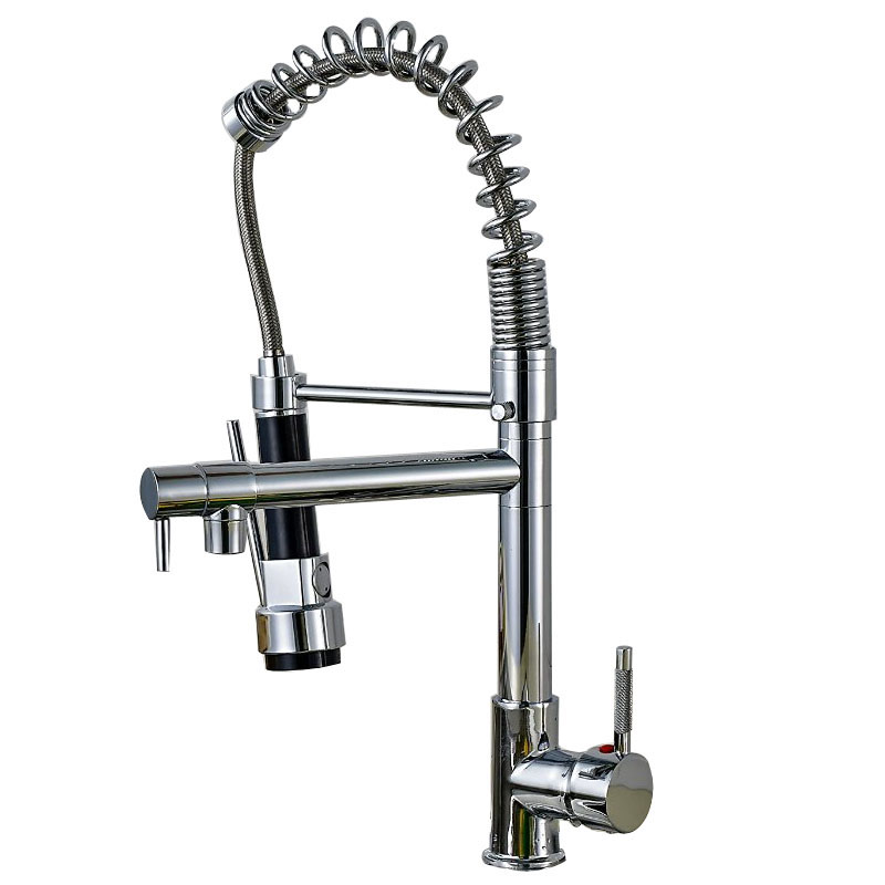 Promotion Chrome Finished Hot and Cold Water Kitchen Faucet Swivel Spout Pull Out /down Vessel Sink Mixer Tap